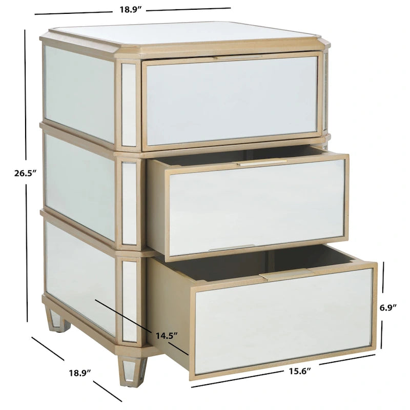 Comodino a specchio a 3 cassetti