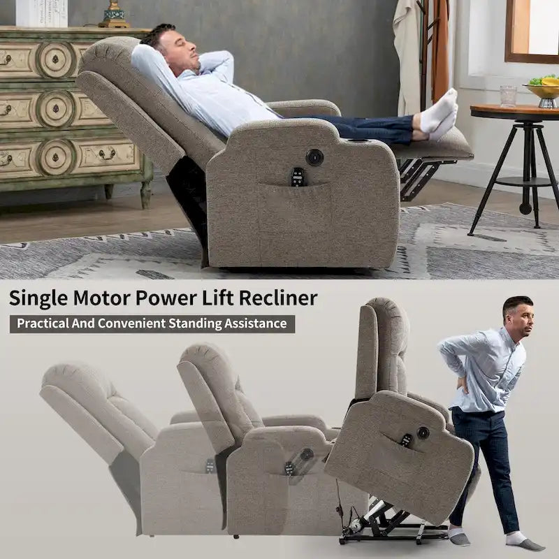 Poltrona Reclinabile Power Lift con Massaggio a 8 Punti, Calore Lombare e Portabicchieri