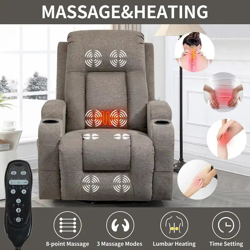 Poltrona Reclinabile Power Lift con Massaggio a 8 Punti, Calore Lombare e Portabicchieri