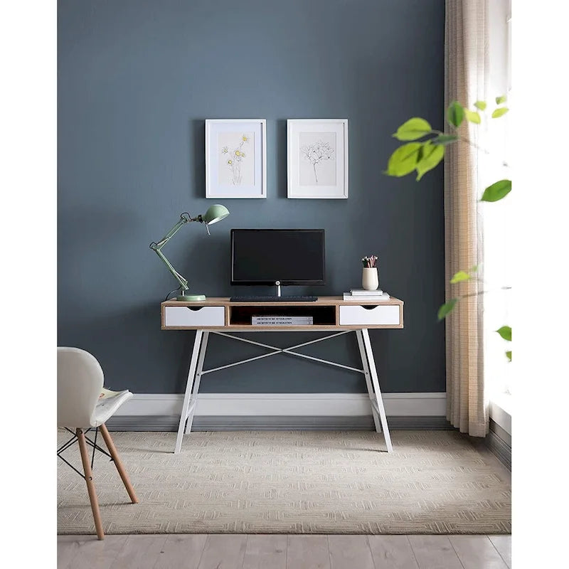 Scrivania Mid-Century Moderna con Cassetti e Vani Portaoggetti
