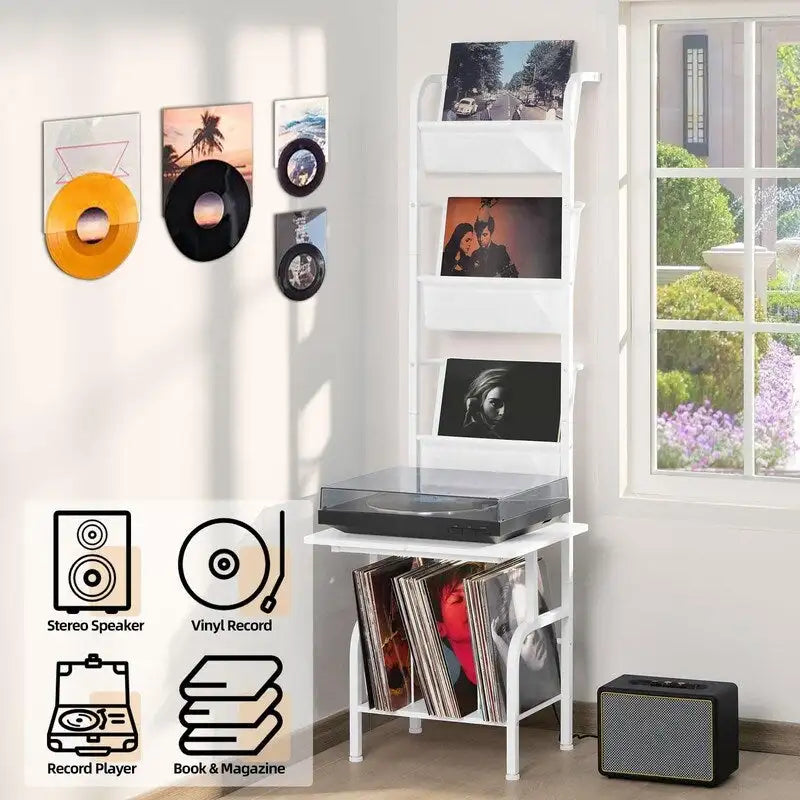 Mobiletto porta Giradischi con Portadischi in Vinile – 49.99 x 38.99 x 144.00 cm