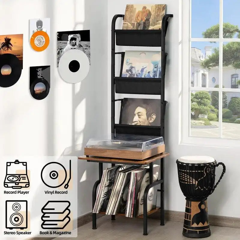 Mobiletto porta Giradischi con Portadischi in Vinile – 49.99 x 38.99 x 144.00 cm