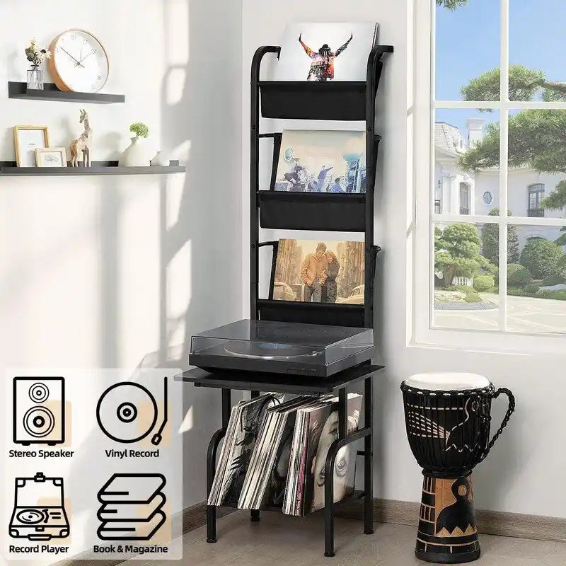 Mobiletto porta Giradischi con Portadischi in Vinile – 49.99 x 38.99 x 144.00 cm