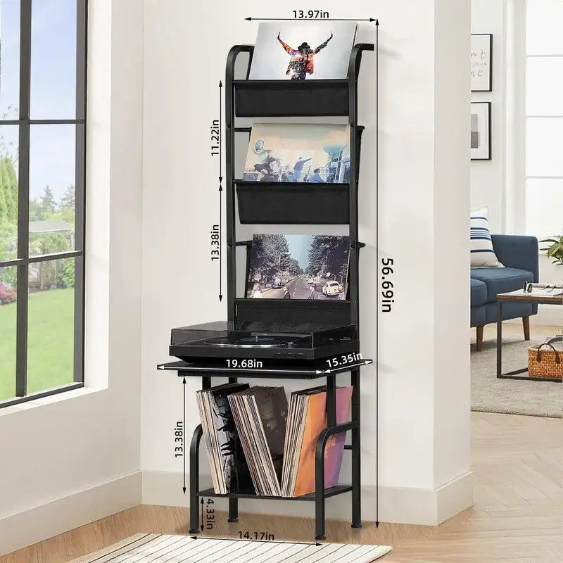 Mobiletto porta Giradischi con Portadischi in Vinile – 49.99 x 38.99 x 144.00 cm