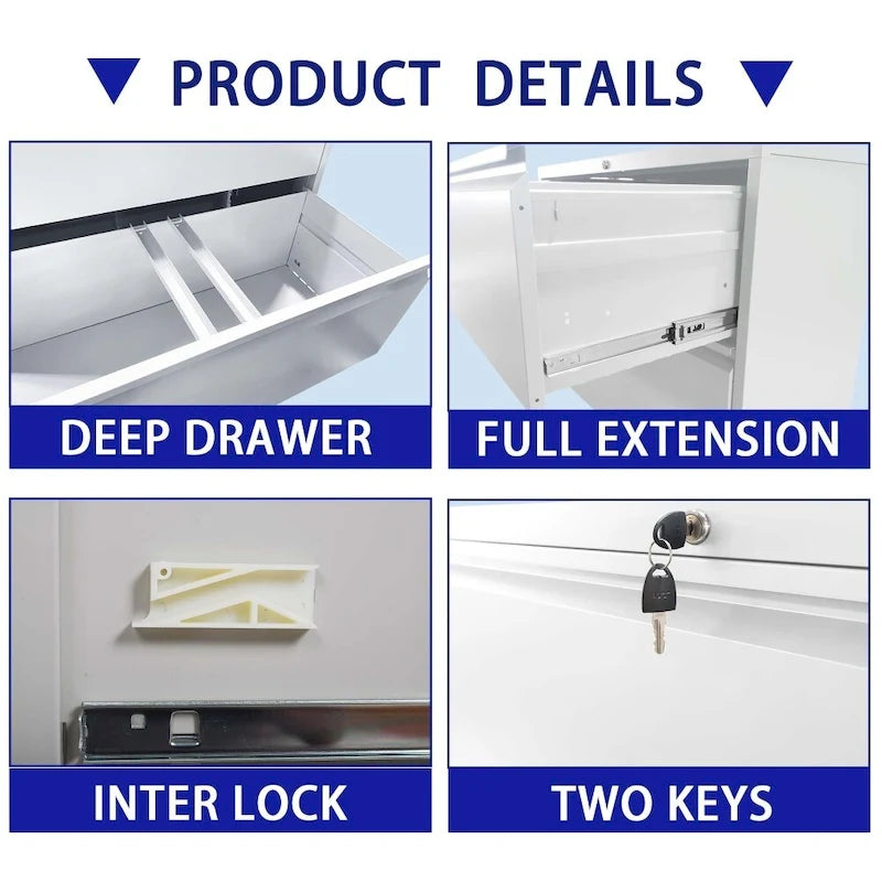 Cassettiera laterale in acciaio a 5 cassetti con serratura