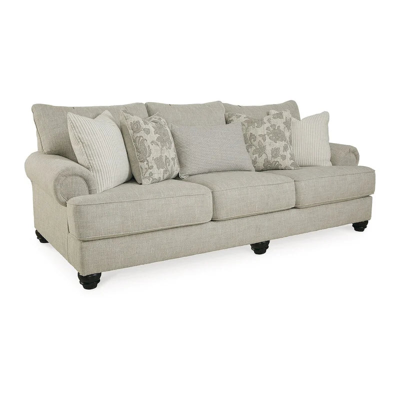 Divano in tessuto beige con braccioli arrotolati – 98L x 44P x 40A