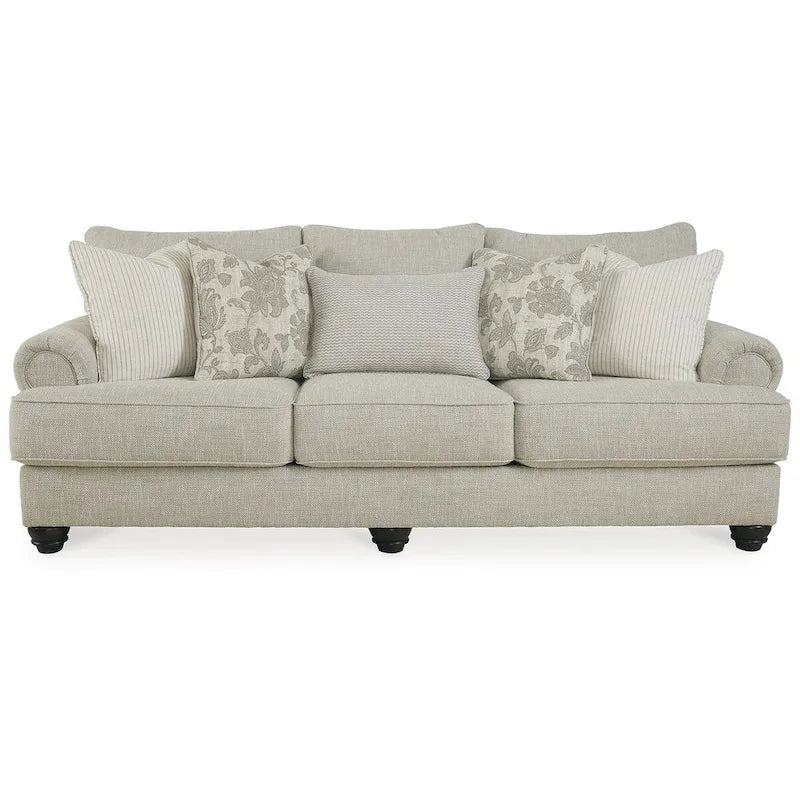 Divano in tessuto beige con braccioli arrotolati – 98L x 44P x 40A