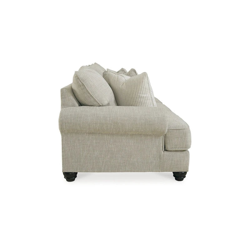 Divano in tessuto beige con braccioli arrotolati – 98L x 44P x 40A