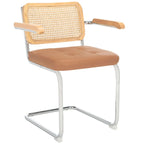 Sedia da pranzo Coralia con braccioli, 48 cm, set da 2 - Schienale in rattan, seduta trapuntata, gambe in acciaio