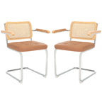 Sedia da pranzo Coralia con braccioli, 48 cm, set da 2 - Schienale in rattan, seduta trapuntata, gambe in acciaio