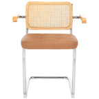 Sedia da pranzo Coralia con braccioli, 48 cm, set da 2 - Schienale in rattan, seduta trapuntata, gambe in acciaio