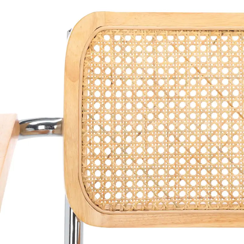 Sedia da pranzo Coralia con braccioli, 48 cm, set da 2 - Schienale in rattan, seduta trapuntata, gambe in acciaio