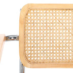 Sedia da pranzo Coralia con braccioli, 48 cm, set da 2 - Schienale in rattan, seduta trapuntata, gambe in acciaio