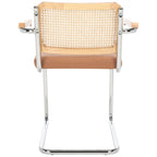 Sedia da pranzo Coralia con braccioli, 48 cm, set da 2 - Schienale in rattan, seduta trapuntata, gambe in acciaio