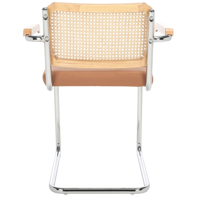 Sedia da pranzo Coralia con braccioli, 48 cm, set da 2 - Schienale in rattan, seduta trapuntata, gambe in acciaio